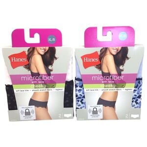 (4) Pairs HANES Microfiber with Lace Cheeky BIKINI PANTIES ~ Size XL / 8